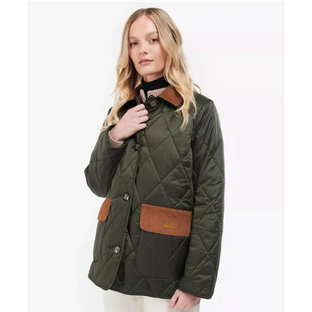 Barbour Bragar Quilted Barn Jacket Chore Coat Sage Ancient Green Size US 14 New